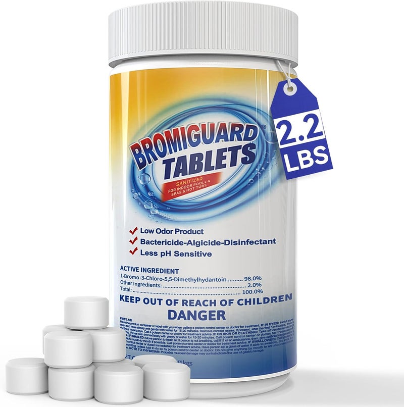 BROMIGUARD Bromine Tablets for SPA Hot Tub 1 inch Tabs Brominating Tablets Booster Soft Water Feel No Chlorine Odor Chemical Sanitizer (2.2 LBS) - Image 1